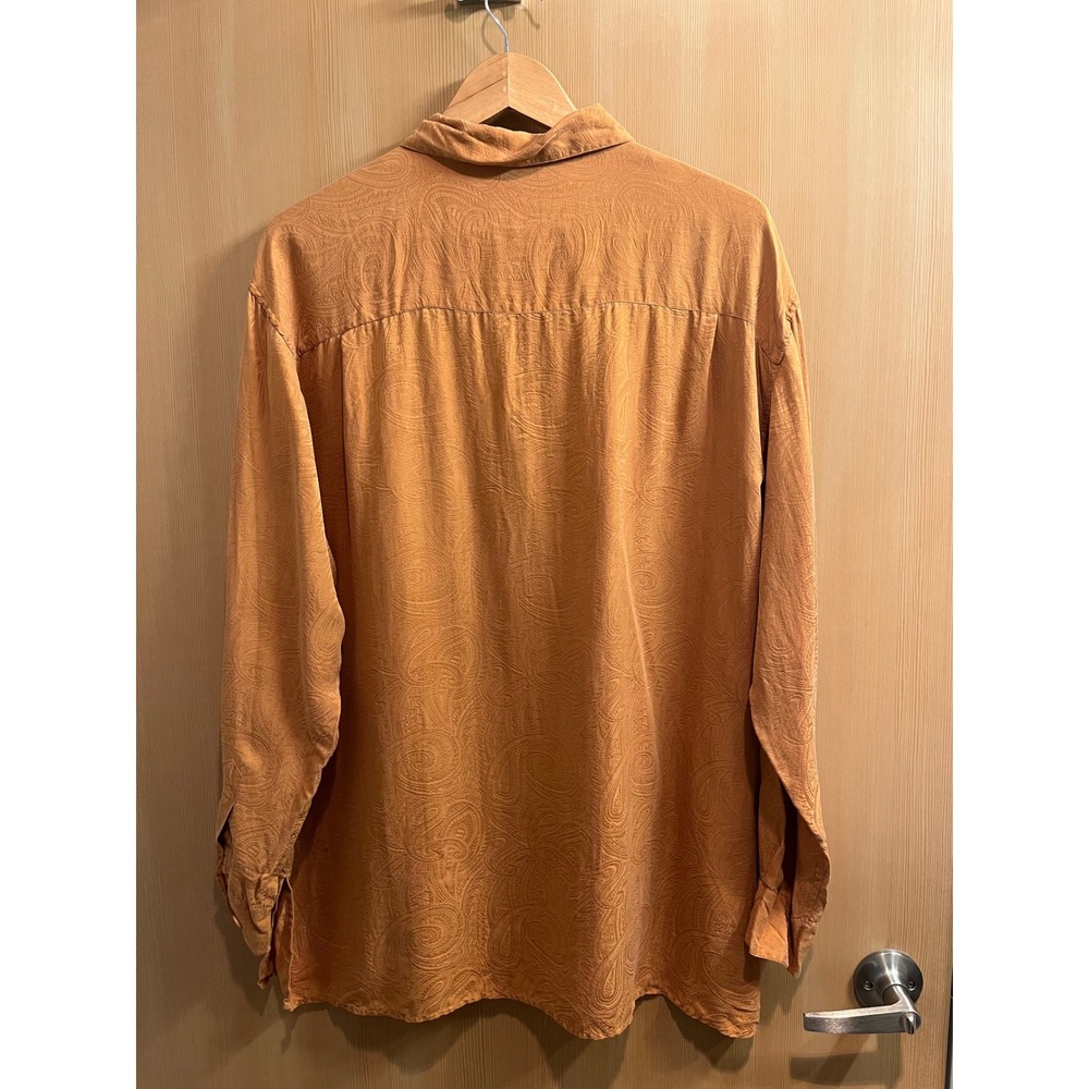 Christie & Jill Silk Paisley Button Down Shirt Womens XL Orange Jacquard Top - Picture 2 of 7